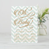 Glitter Baby shower Invitation Gold Mint Chevron Kaart (Staand voorkant)