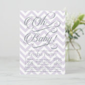 Glitter Baby shower Invitation Silver Paars lila Kaart (Staand voorkant)