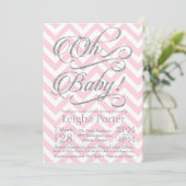 Glitter Baby shower Invitation Silver roze chevron Kaart (Staand voorkant)