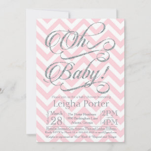 Glitter Baby shower Invitation Silver roze chevron Kaart