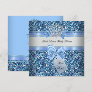 Glitter Baby Shower Jongen Blauwe Kleine Prins Kro Kaart