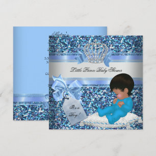 Glitter Baby Shower Jongen Blauwe Kleine Prins Kro Kaart