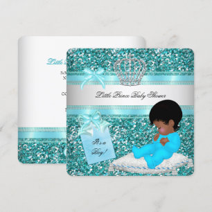 Glitter Baby Shower Jongen Teal Kleine Prins Kroon Kaart