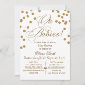 Glitter baby shower met witte en goudtweeling kaart (Voorkant)