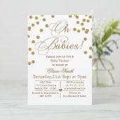 Glitter baby shower met witte en goudtweeling kaart (Staand voorkant)