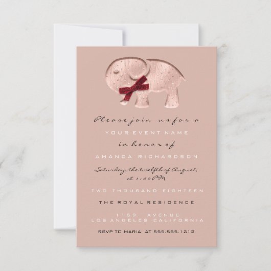 Glitter Baby shower Roos Moderne olifant Rood Kaart (Voorkant)