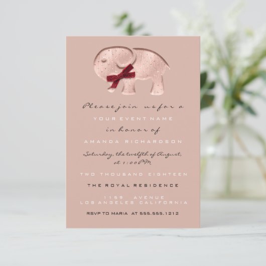Glitter Baby shower Roos Moderne olifant Rood Kaart (Staand voorkant)
