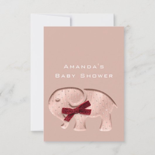 Glitter Baby shower Roos Moderne olifant Rood Kaart (Achterkant)