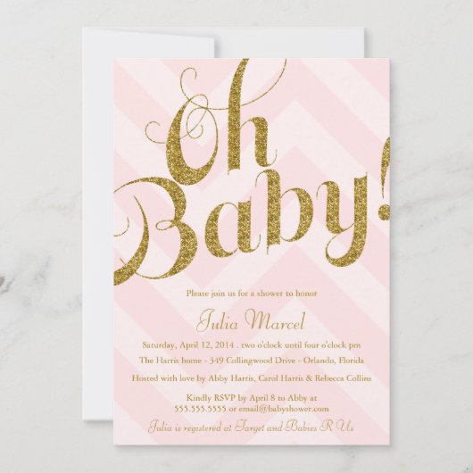 Glitter Baby shower Uitnodiging Chevron (Voorkant)