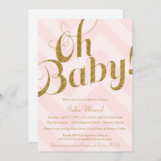 Glitter Baby shower Uitnodiging Chevron (Voorkant / Achterkant)
