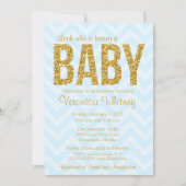 Glitter Baby shower Uitnodiging, Goudblauw Chevron Kaart (Voorkant)