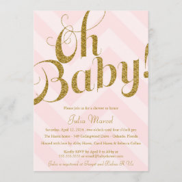 Glitter Baby shower Uitnodiging met roze Chevron