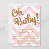 Glitter Baby shower Uitnodiging met Roze Chevron (Voorkant)