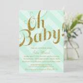 Glitter Baby shower Uitnodiging Mint Chevron (Staand voorkant)