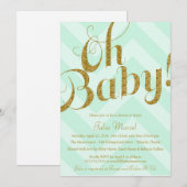 Glitter Baby shower Uitnodiging Mint Chevron (Voorkant / Achterkant)