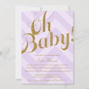 Glitter Baby shower Uitnodiging Paarse Chevron