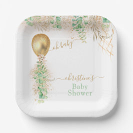Glitter Baby shower voor goudballon Eucalyptus Papieren Bordje