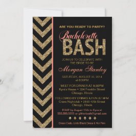 Glitter Bachelorette Bash Invitation Coral Kaart