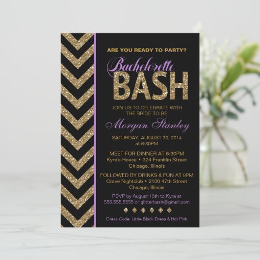 Glitter Bachelorette Bash PAARS Kaart (Staand voorkant)