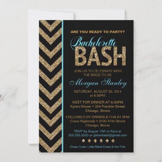 Glitter Bachelorette Bash Party Invitation BLUE Kaart (Voorkant)