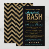 Glitter Bachelorette Bash Party Invitation BLUE Kaart (Voorkant / Achterkant)