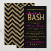 Glitter Bachelorette Bash Uitnodiging Roze (Voorkant / Achterkant)