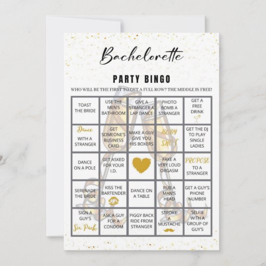 Glitter Bachelorette Bingo Party Game Challenge Kaart (Voorkant)