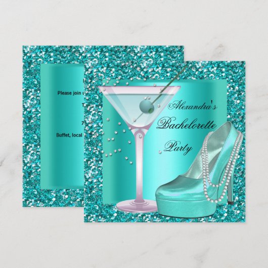 Glitter Bachelorette Party Aqua Blauwgroen Blue Kaart (Voorkant / Achterkant)
