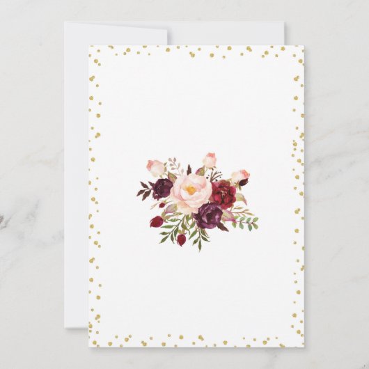 Glitter Bachelorette Party Burgundy Floral Invite Kaart (Achterkant)