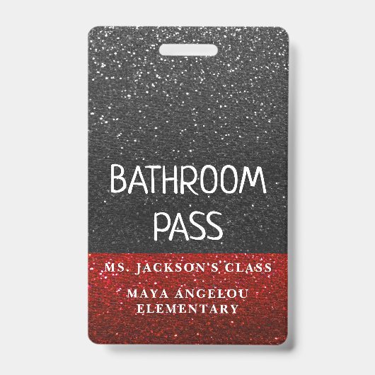 Glitter Back To School Kleuren Badkamer Hal Pass Badge (Voorzijde)