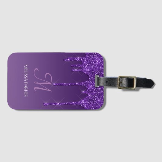 Glitter-Bagagelabel voor persoonlijk Paars uitdrij Bagagelabel (Voorkant (horizontaal))