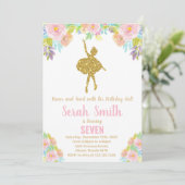 Glitter Ballerina Birthday-uitnodigingen Kaart (Staand voorkant)