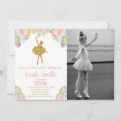 Glitter Ballerina Birthday Uitnodigingen met foto (Voorkant)