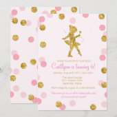 Glitter Ballerina, Pink and Gold Sparkle Birthday Kaart (Voorkant / Achterkant)