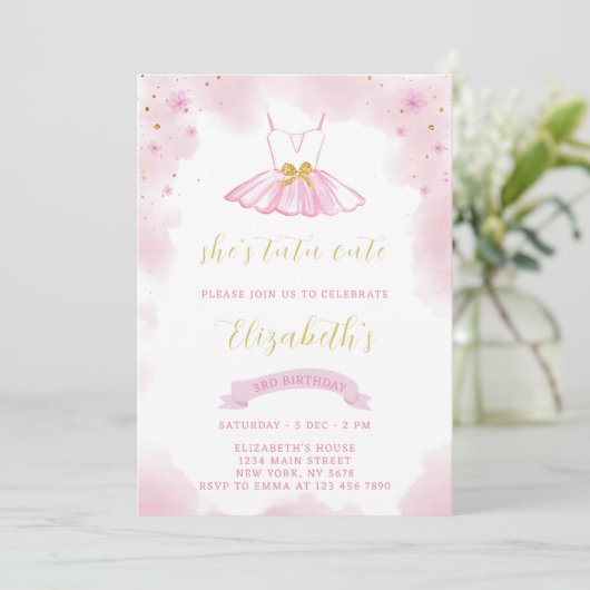 Glitter Ballerina Verjaardag Uitnodiging (Staand voorkant)