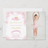 Glitter Ballerina Verjaardagsuitnodiging met foto Kaart (Voorkant)