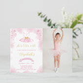 Glitter Ballerina Verjaardagsuitnodiging met foto Kaart (Staand voorkant)