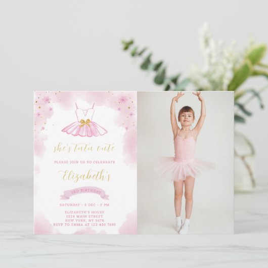 Glitter Ballerina Verjaardagsuitnodiging met foto Kaart (Staand voorkant)