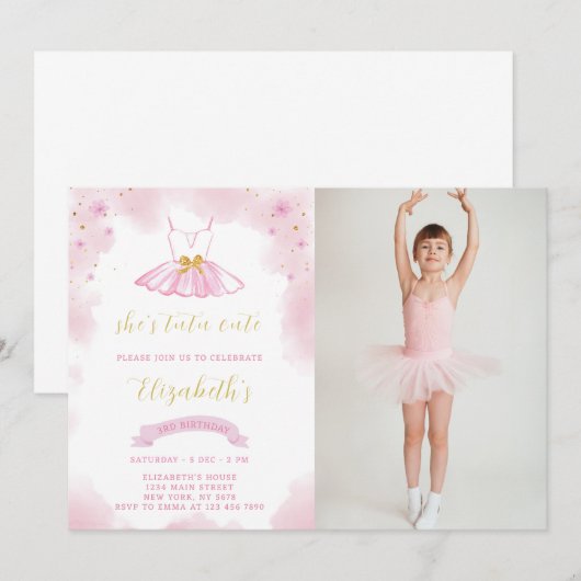 Glitter Ballerina Verjaardagsuitnodiging met foto Kaart (Voorkant / Achterkant)