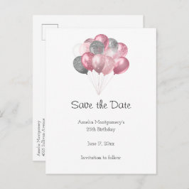 Glitter Ballon Bunch Roze en Zilver Aankondigingskaart