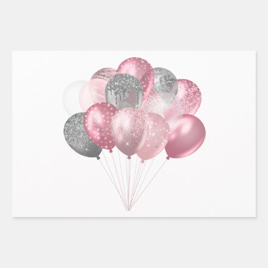 Glitter Ballon Bunch Roze en Zilver Inpakpapier Vel (Voorkant 2)