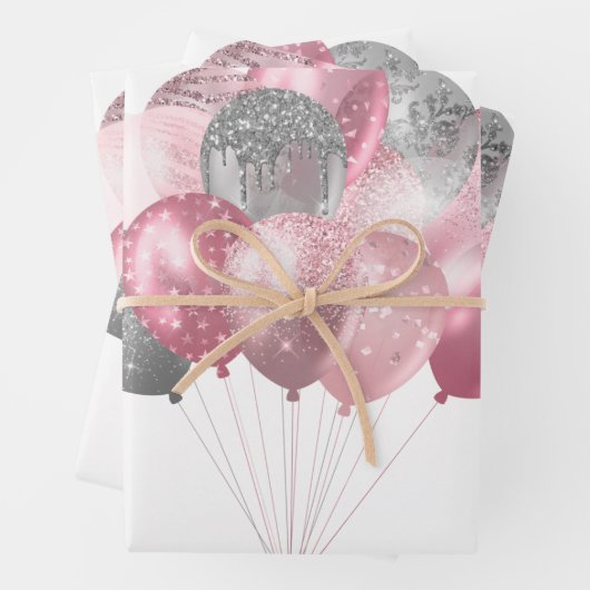 Glitter Ballon Bunch Roze en Zilver Inpakpapier Vel (In situ)