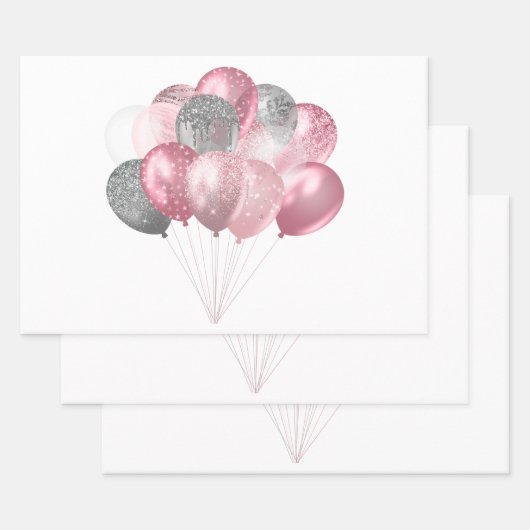 Glitter Ballon Bunch Roze en Zilver Inpakpapier Vel (Set)