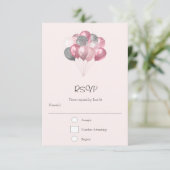 Glitter Ballon Bunch Roze en Zilver RSVP Kaartje (Staand voorkant)