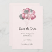 Glitter Ballon Bunch Roze en Zilver Save The Date (Voorkant / Achterkant)