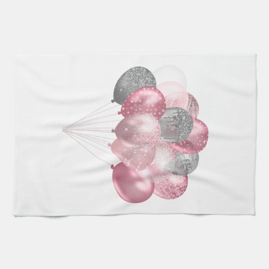 Glitter Ballon Bunch Roze en Zilver Theedoek (Horizontaal)