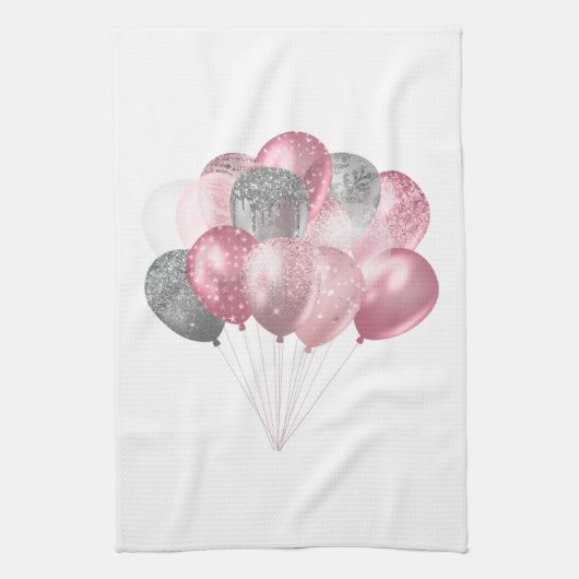 Glitter Ballon Bunch Roze en Zilver Theedoek (Verticaal)