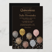 Glitter Ballon Quinceñera Kaart (Voorkant / Achterkant)