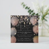 Glitter Ballon Roze Goud Bruids Sweet 16de Zwart Kaart (Staand voorkant)