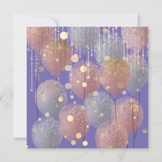 Glitter Ballon Roze Goud Bruids Sweet 16e Paars Kaart (Achterkant)